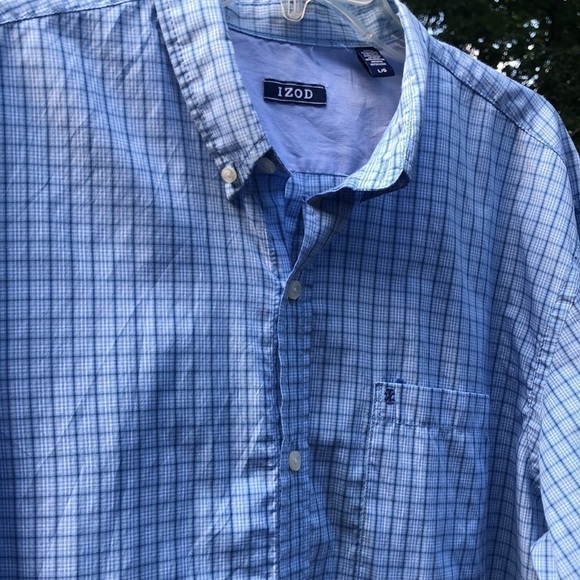 Izod L long sleeve Button Down shirt Large Blue Windowpane Cotton Blend EUC - Picture 4 of 12